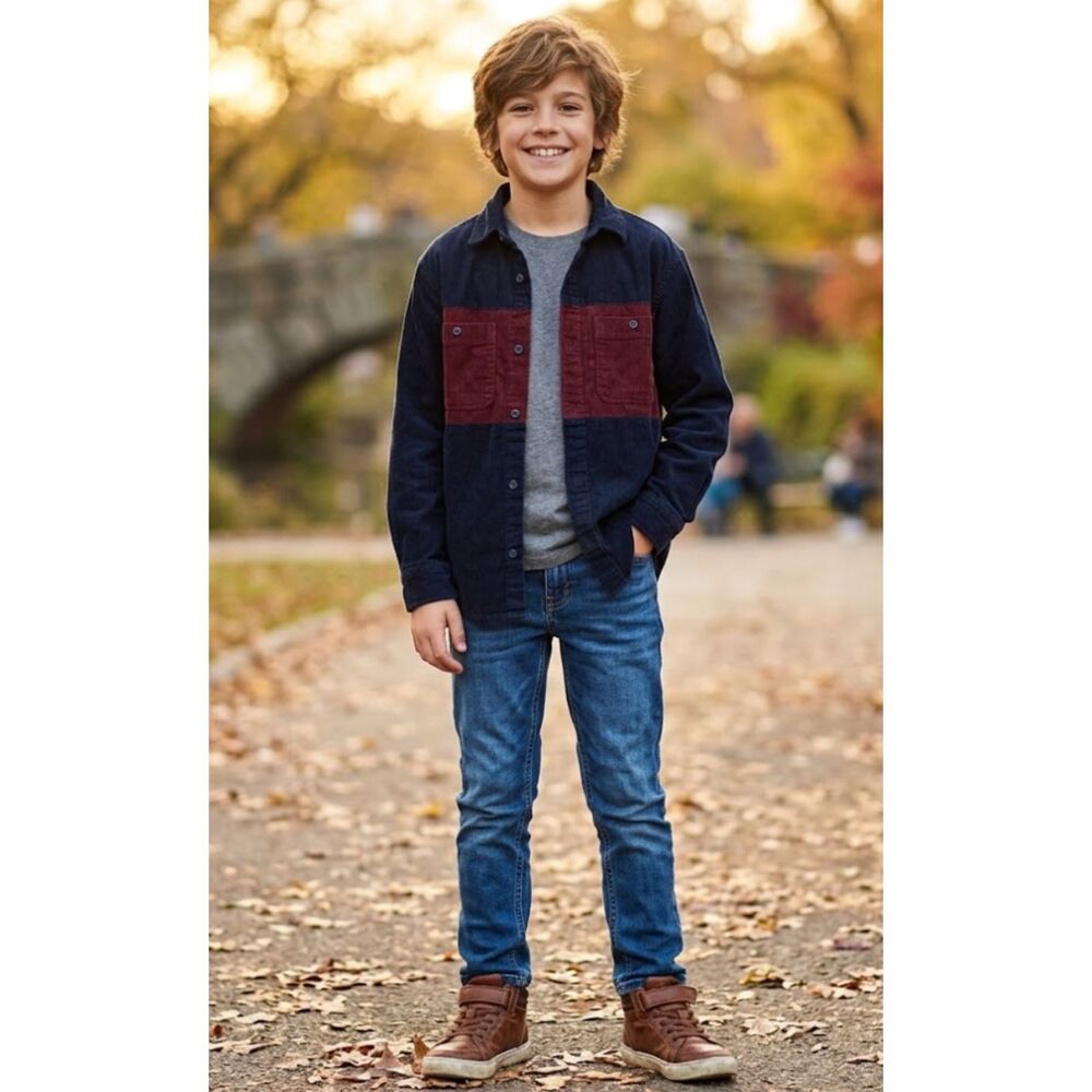 Old Navy 2024 Long-Sleeve Color Block Corduroy Shirt Boys Size 10-12 Large